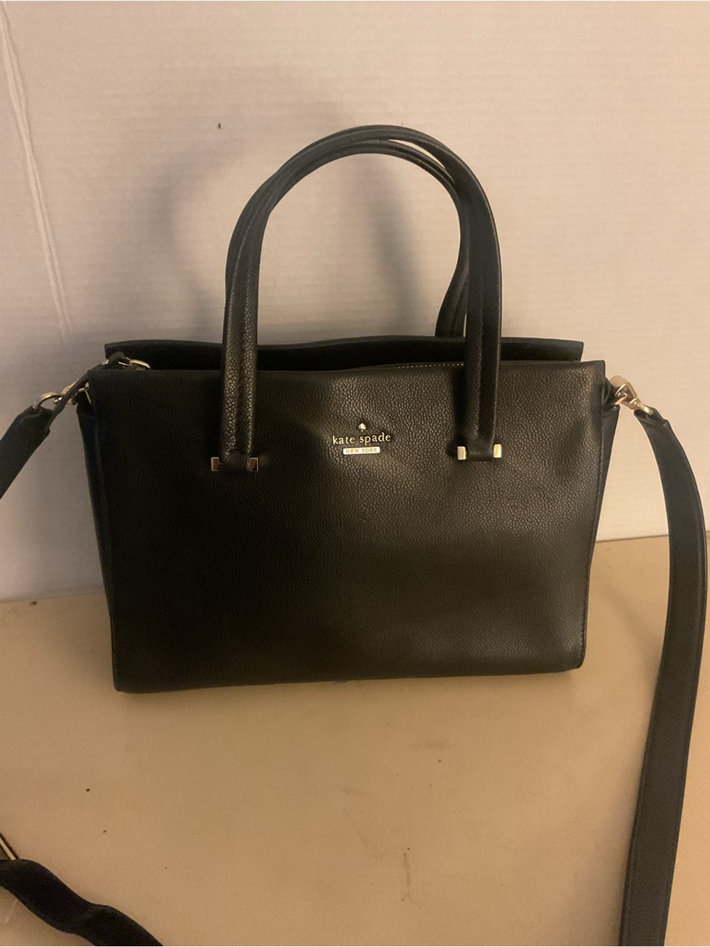 Kate Spade New York black leather wrist satchel crossbody handbag